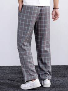 Manfinity Homme Loose Fit Men's Checkered Drawstring Waist Casual Pants - Grey - View 2