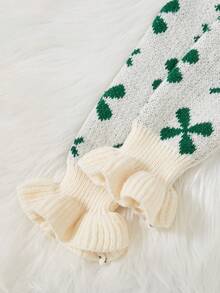 SHEIN 小女孩蝴蝶結提花荷葉邊毛衣和褲子套裝 - 軍綠色 - 查看 5