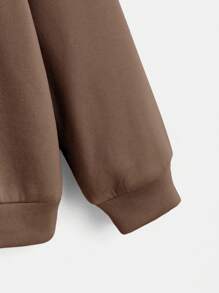 SHEIN Leap Crew Tween Boys' Casual Comfortable Letter Printed Thermal Lined Sweatshirt And Pants Two Piece Set - Brown - View 6