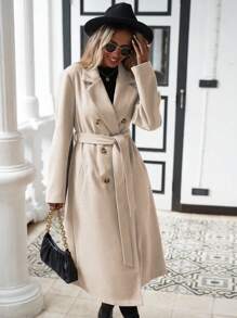 SHEIN LUNE Của phụ nữ Dài Đôi ngực Len áo - Màu be - Xem 1