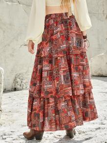 Bohemela Women'S Sweater Multi-Layered Skirt - Red - View 5
