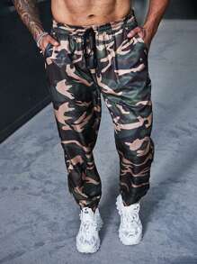 Manfinity LEGND Men Plus Camo Print Drawstring Waist Cargo Loose Pants - Brown - View 5