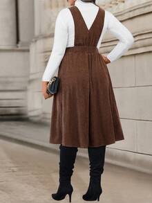 Calvaya Women's Plus Size Corduroy Dress With Front Button - Brown - View 2