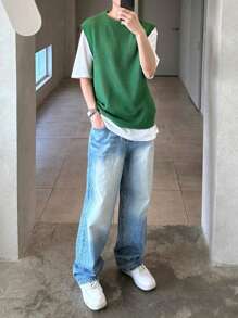 男士斜口袋直筒牛仔褲 - 淺色水洗藍 - 查看 3