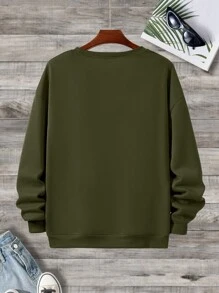 Men's Plus Size Printed Round Neck Casual Sweatshirt - Army Green - View 2
