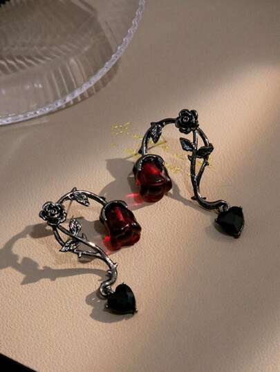 Goth 1pair Dark Branches & Rose Design Earrings Valentines,Mom,Mother,Mother's Day,Gift