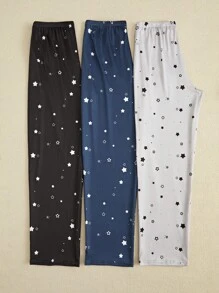 Women's Star Printed Pajama Set, 3pcs - Multicolor - View 3