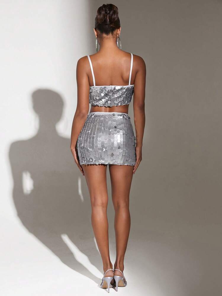 Cropped Glittery Spaghetti Strap Tank Top