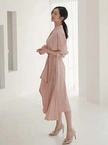 DAZY Women's Batwing Sleeve Dress With Pleated Hem - Pink - View 5