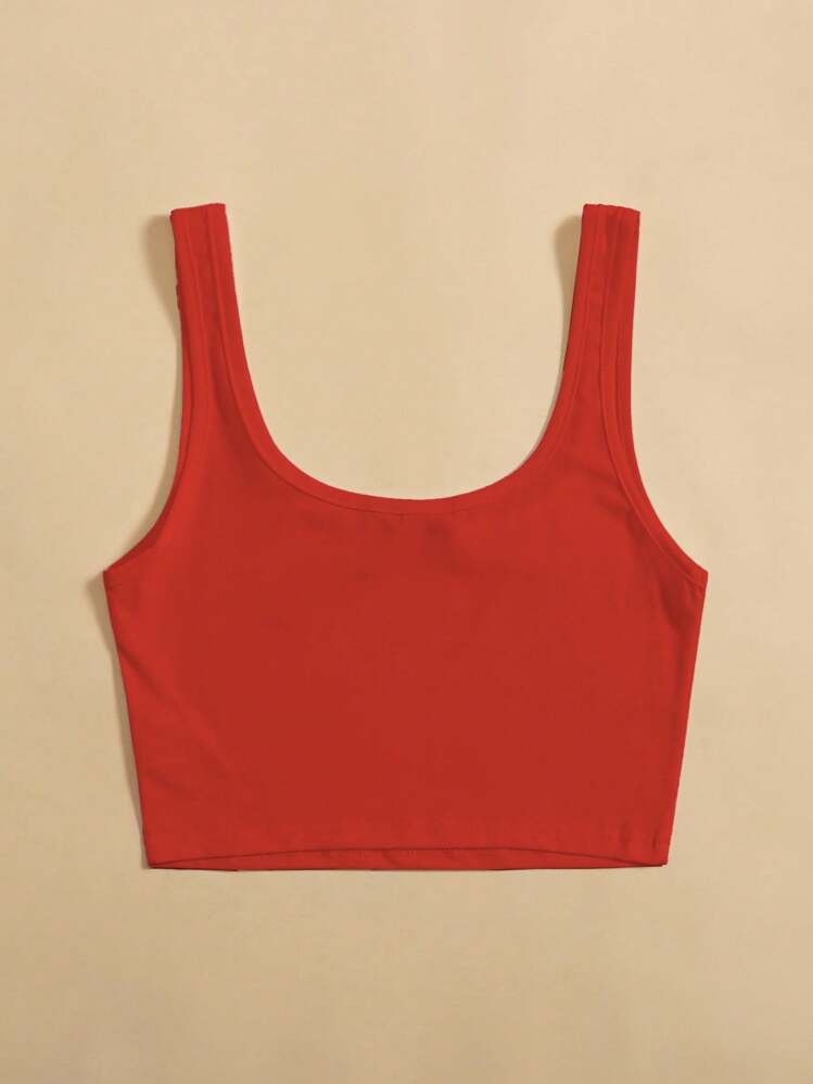 SHEIN Unity Cropped Round Neck Tank Top For New Year Clothes - Red - View 2