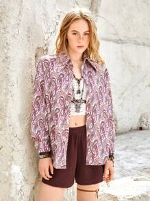 Bohemela 度假風格女用常規版襯衫領開襟夾克 - 紅木色 - 查看 7