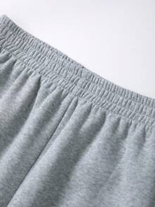 SHEIN EZwear Letter Printed Kangaroo Pocket Zipper Hoodie And Sweatpants Set - Light Grey - View 6