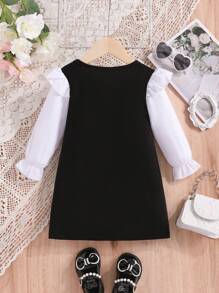 嬰兒女裝大蝴蝶結印花裙,適合小淑女 - 黑與白 - 查看 2