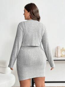 SHEIN Franclia 大尺碼女裝洋裝和開襟夾克套裝 - 灰色 - 查看 2