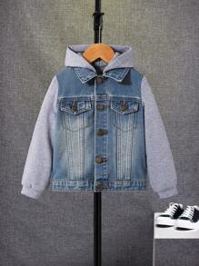 SHEIN Con trai Flip Chi tiết áo có mũ Áo khoác denim , Đá rửa - Rửa trung bình - Xem 6