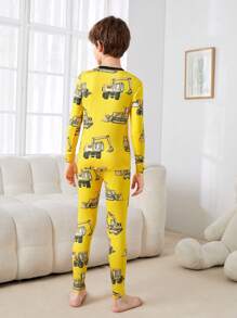 SHEIN Tween Boy合身休閒圓領圖案t恤和長褲貼身家居服套裝 - 彩色 - 查看 8