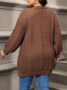 SHEIN LUNE 大尺碼女士寬鬆下垂肩長袖羊毛衫 - 巧克力棕 - 查看 2