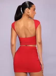 SHEIN BAE Conjunto De Camiseta De Manga Murciélago Y Falda Para Mujer