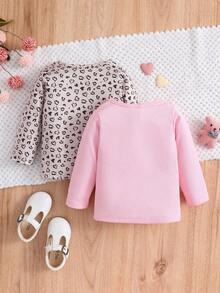 2 件女嬰舒適豹紋羅紋針織 T 卹,秋冬 - 彩色 - 查看 2