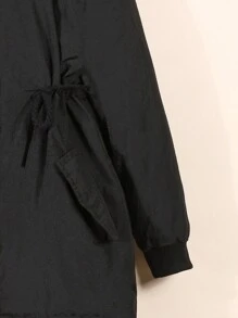 Teen Girls' Casual Hooded Parka Jacket With Padding - Black - View 3