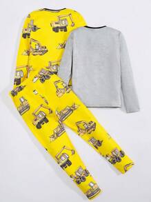 SHEIN Tween Boy合身休閒圓領圖案t恤和長褲貼身家居服套裝 - 彩色 - 查看 9