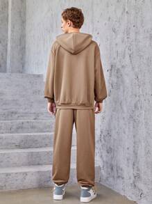 SHEIN Teenage Boys' Printed Hoodie And Pants Set - Khaki - View 2