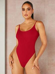 Silquee Backless Spaghetti Strap Bodysuit - Red - View 5