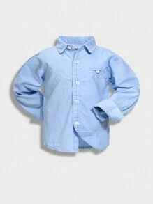 Boys' Light Blue Casual Long Sleeve Shirt With Small Bow Tie, Perfect For Formal Occasions - Baby Blue - View 1
