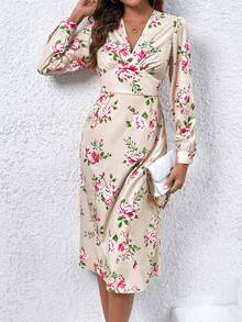 SHEIN VCAY 花紋扭結長袖裙 - 彩色 - 查看 5