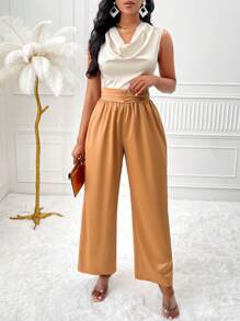 Zolique Women's High Waist Pleated Pants Fall Cloth For Women - Brown - View 5