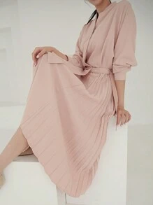 DAZY Women's Batwing Sleeve Dress With Pleated Hem - Pink - View 7