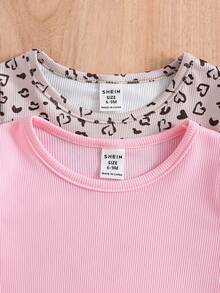 2 件女嬰舒適豹紋羅紋針織 T 卹,秋冬 - 彩色 - 查看 3