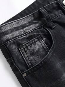 Men's Slim Fit Ripped Black Straight Leg Jeans - Black - View 6