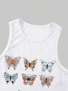 SHEIN EZwear 女士蝴蝶和字母印花背心 - 白色 - 查看 4