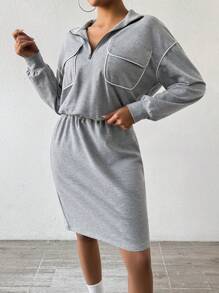 Chiquease Färgblock Halv dragkedja Nedhasade aclar Sweatshirts Med - Grå - Visa 6