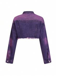 SHEIN EZwear 女性牛仔夾克帶磨損邊 - 中等水洗藍 - 查看 4