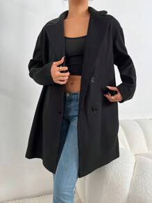 SHEIN Essnce Quý cô Single-breasted Màu thuần áo - màu đen - Xem 1