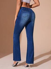 SHEIN BAE Washed Boot Cut Denim Jeans - Blue - View 2