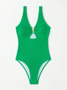 SHEIN Swim Summer Women'S Hollow Out One Piece Swimsuit - Green - View 6