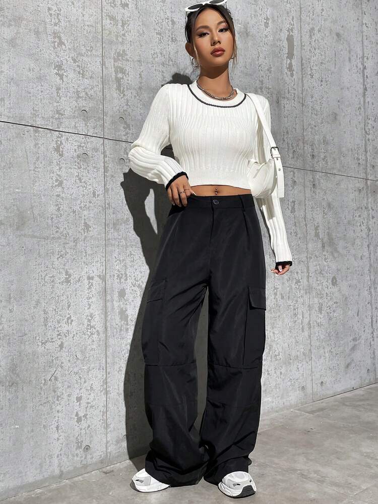 Ribbed Long Sleeve Casual Knit Pullover Fall Winter Sweater