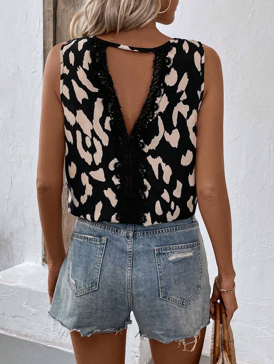 SHEIN LUNE 蕾絲拼接無袖上衣 - 彩色 - 查看 1