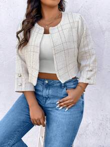 SHEIN Clasi Kích thước lớn Ngắn Kẻ sọc Áo khoác - trắng - Xem 7