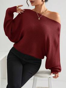 SHEIN Essnce Màu thuần tay cánh Áo len - Đỏ - Xem 1