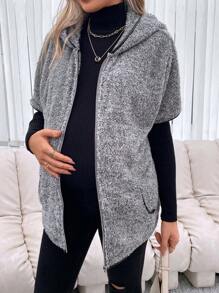 SHEIN 孕婦蝙蝠翼袖連帽大衣 - 灰色 - 查看 5