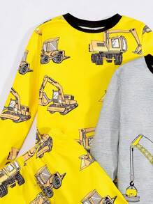 SHEIN Tween Boy合身休閒圓領圖案t恤和長褲貼身家居服套裝 - 彩色 - 查看 11