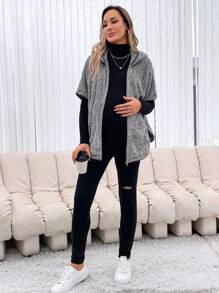 SHEIN 孕婦蝙蝠翼袖連帽大衣 - 灰色 - 查看 3