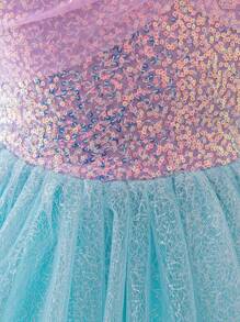 Glamorique Kids 小女孩公主裙，蓝色网纱公主裙，泡泡袖，珍珠装饰，生日派对，派对礼服，婚礼及节日正式礼服，优雅正式长裙，中东和欧洲风格 - 紫色 - 查看 6