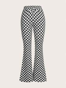 SHEIN Coolane Pantalones De Cuadros Blanco Y Negro - Blanco y Negro - Ver 1