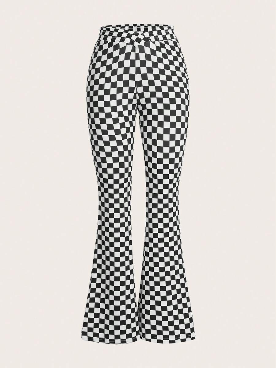 SHEIN Coolane Pantalones De Cuadros Blanco Y Negro - Blanco y Negro - Ver 1