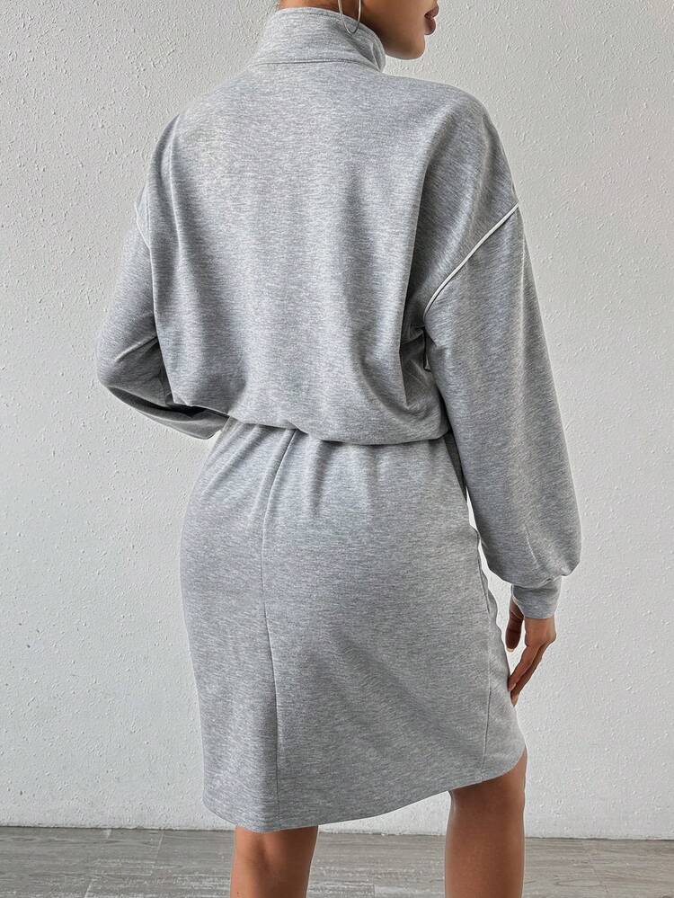 Color Block Half Zipper Drop Shoulder Sweatshirt With Rolled Edges Pullover Fall Outfit